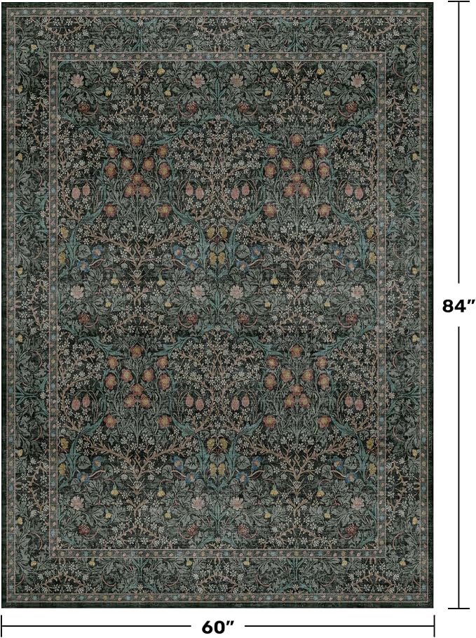 Dark Green Floral Living Room Rug 5x7 Area Rug - Image 2