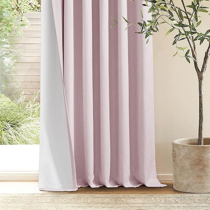Light Pink 63 Inch Length Blackout Pinch Pleated Linen Curtains - Image 9