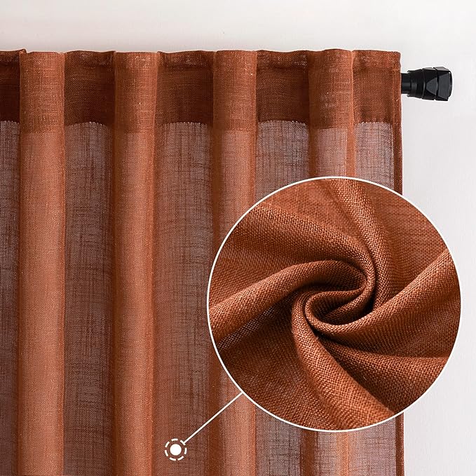 MIULEE Burnt Orange Fall Linen Curtains 52x90 Inch - Image 2