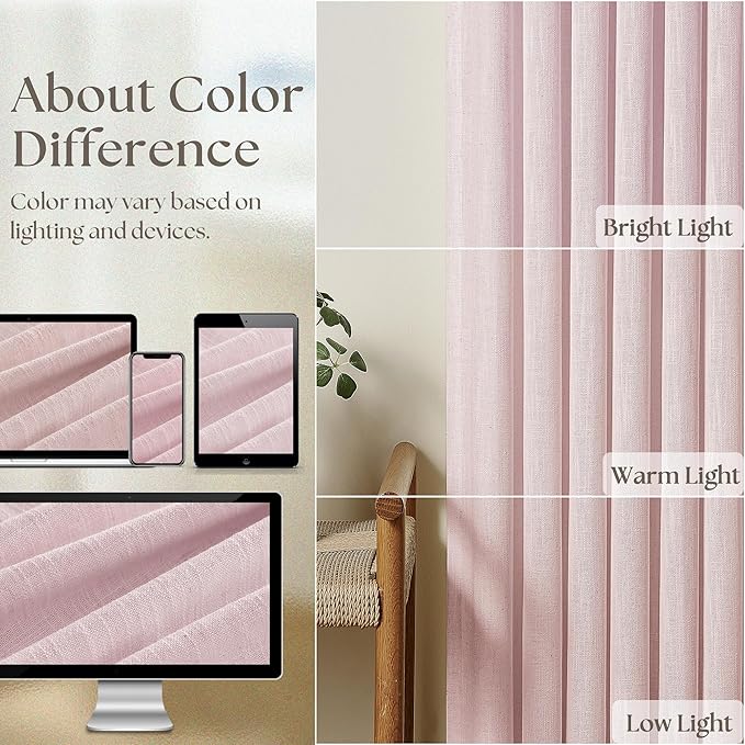 Light Pink Linen Pinch Pleat Curtains 84 Inch Length 2 Panels Set 40x84 | - Image 4