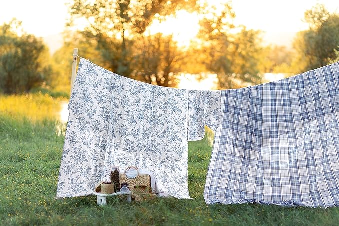 Laura Ashley - Flannel Sheets Full Size, Anti-Pilling & Wrinkle Resistant Cotton, Touchably Soft for All-Season Comfort - Bed Sheets with Matching Pillowcases & Fitted Sheet (Vanessa Blue)