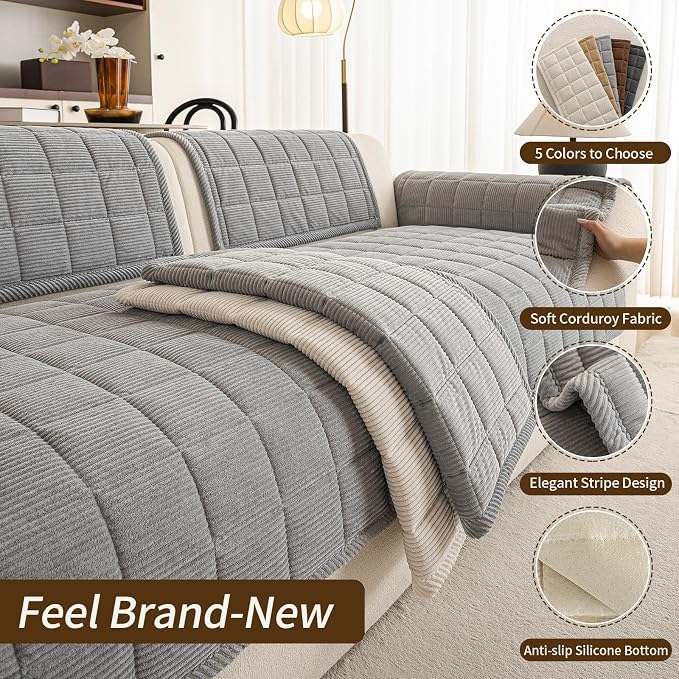 Velvet Couch Covers for Sectional Sofa Washable, Non-Slip L Shaped Sectional - Image 4