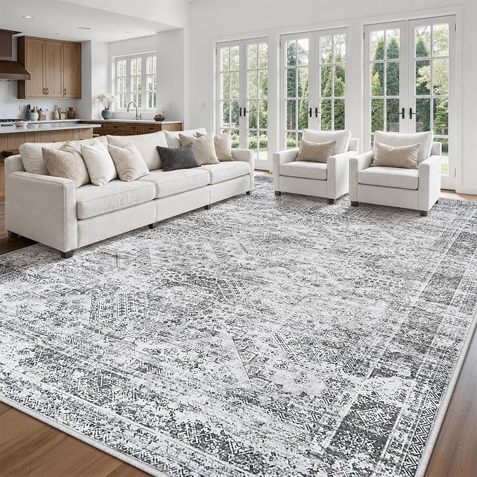 Aelenmu 10x14 Area Rugs for Living Room Washable Dining Room Grey | Modern - Image 3