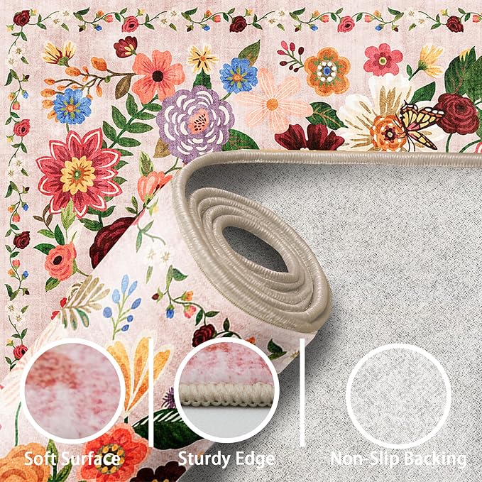 Beige Floral Hallway Runner Rug 2x6 - Image 4