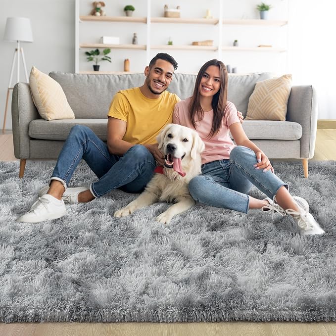 6x9 Large Tie-Dyed Grey Fluffy Area Rug Non-Slip - Image 2