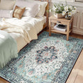 RELEANY Washable Area Rug, Teal Green/White/Navy | Non-Slip, Water Repellent by RELEANY