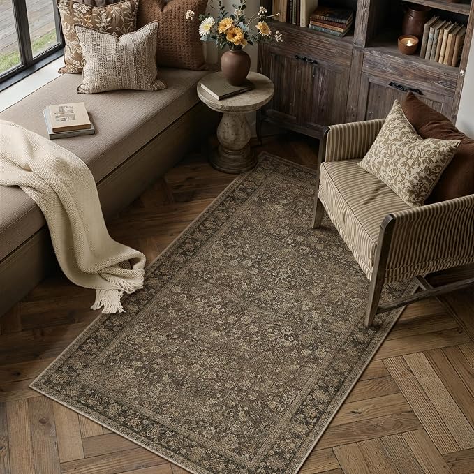 4x6 Brown Linen Look Washable Area Rug - Image 3