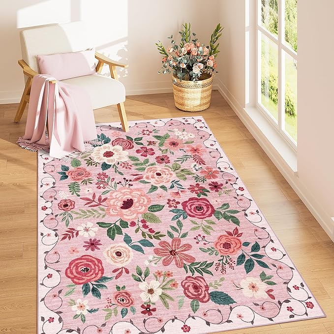 DUKINO 3x5 Area Rug, Floral Washable Rug - Image 3