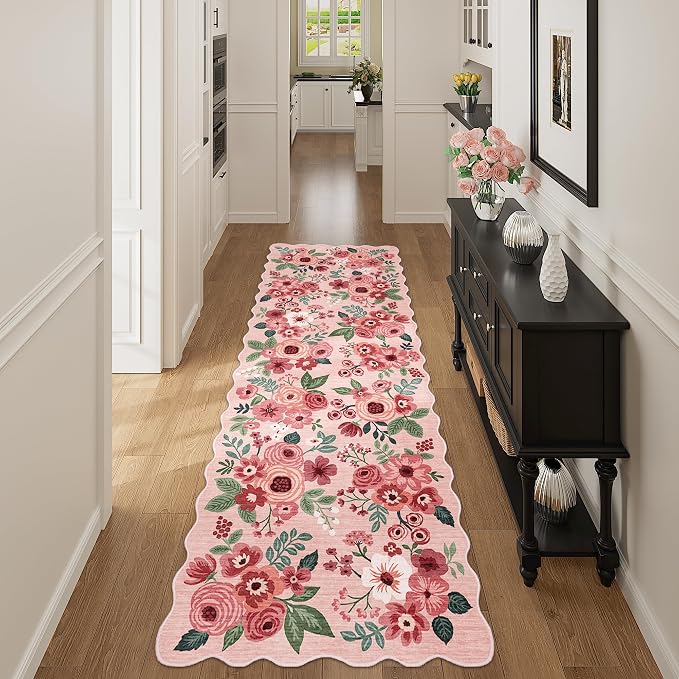 DUKINO 2.6x8 Runner Rug, Floral Washable Kitchen Rugs Non Slip, Stain Resistant - Image 7