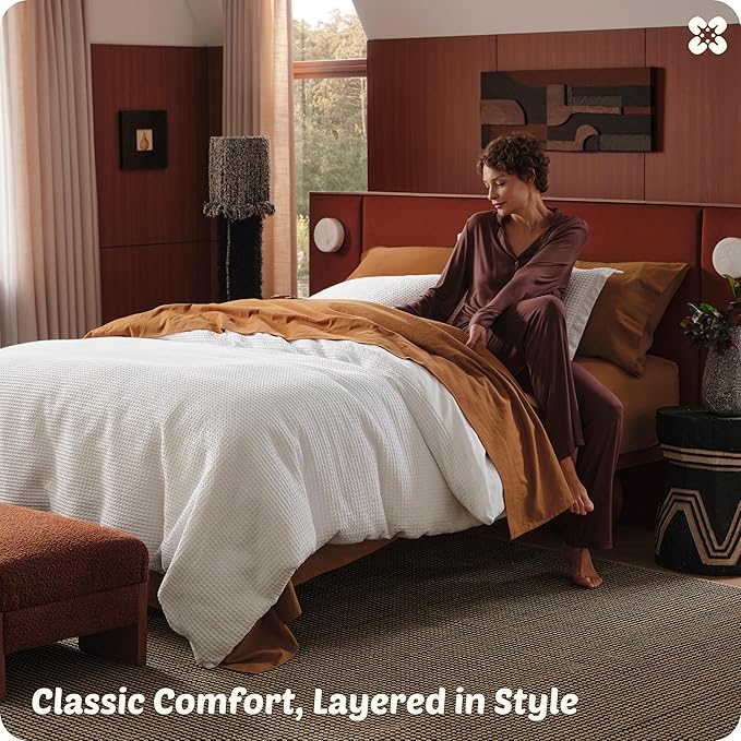 Bedsure Cotton Duvet Cover Set - 100% Cotton Waffle Weave Coconut White Duvet Cover Oversized Queen Size, GentleSoft™ and Breathable Bedding Set for All Season, 3 Pieces, 98"x98"
