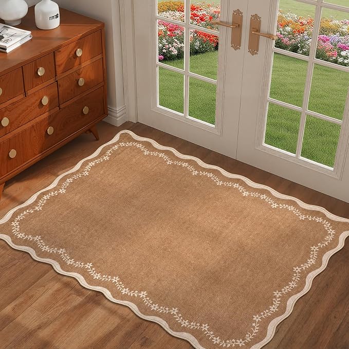 GarveeHome Scalloped Entryway Rug 2x3 Brown Washable Front Door Entry Rug | - Image 7