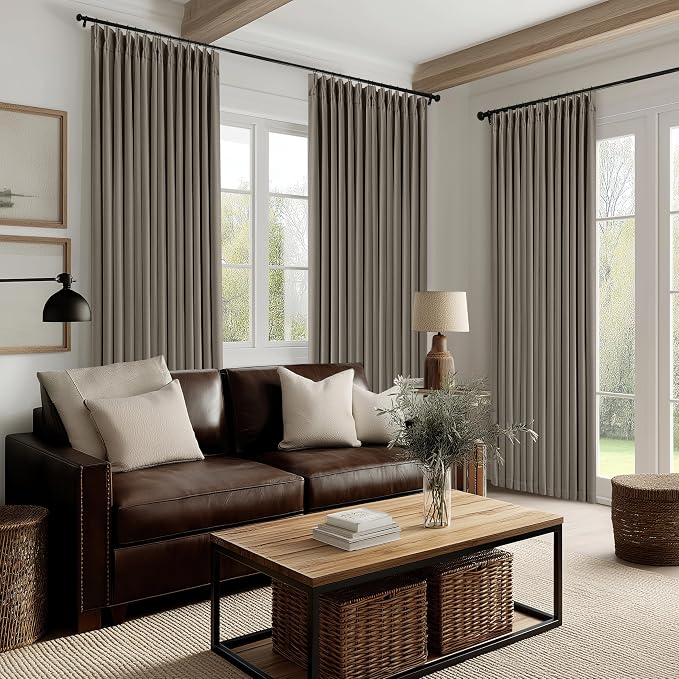 Dark Taupe Linen Blackout Pinch Pleated 108 Inch Curtains - Image 9