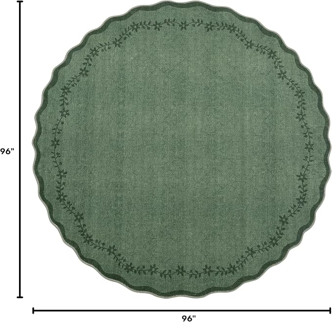 GarveeHome Large Round Rug 8ft Scalloped Washable Circle Living Room Rug | Soft - Image 2