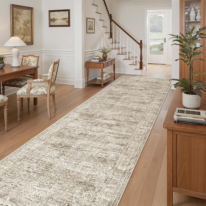 Soalmost Washable 3x10 Hallway Runner Rug Non-Slip Kitchen Entry Rugs Brown | - Image 2