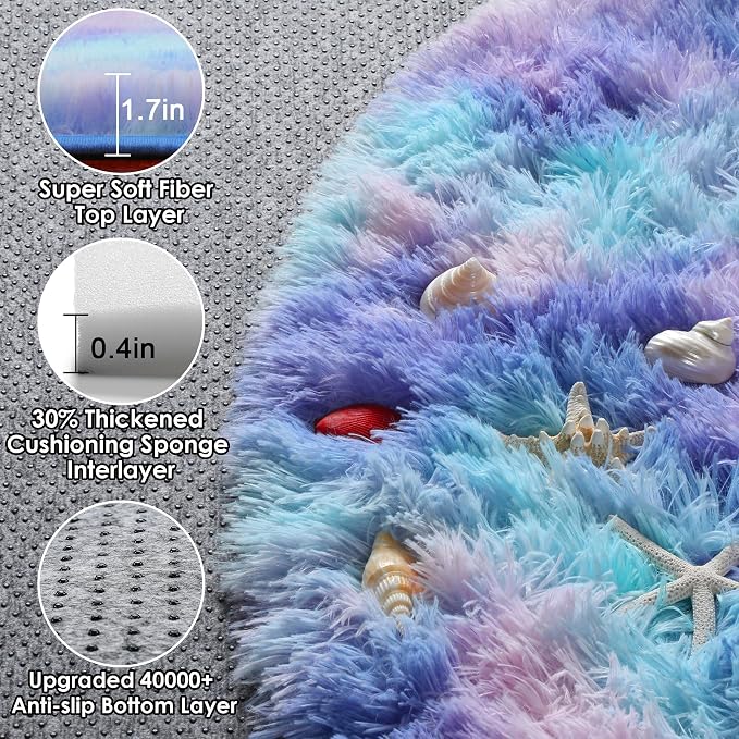 Rainbow Round Area Rugs 5ft, Soft Bedroom Circle Rug Mats - Image 2