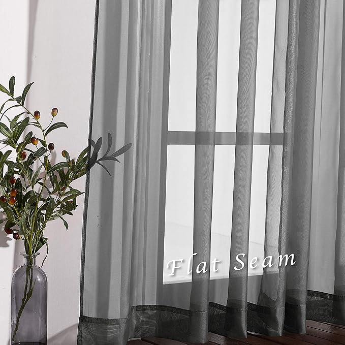 NICETOWN Sheer Curtains 120" Extra Long Voile Texture, Grommet Top Soft Voile Texture Window Draperies Lightweight & Airy Panels for Living Room/Bedroom, 108" Wide Total 2 Pieces, Dark Grey