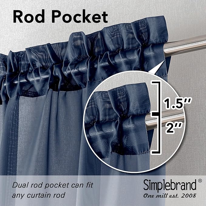 Simplebrand Navy Short Sheer Curtains 45 Inch Length - Image 2
