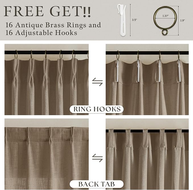Latte Tan Pleated Linen Semi Sheer Ceiling to Floor Curtains 120 Inch Long | - Image 4