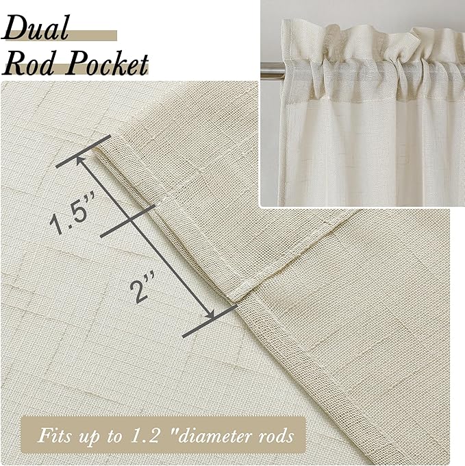 Aiyufeng Kirei Farmhouse Sheer Curtains Flax Textured for Living Room, Semi Sheer Vertical Drapes Privacy with Light Filter for Home Office/Farm House, W40 x L96, Linen, 1 Pair