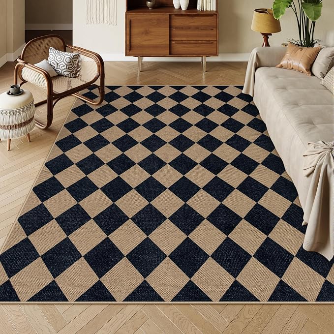 Lahome Checkered Easy Jute 6x9 Area Rugs, Outdoor Patio Rug Washable | by Lahome