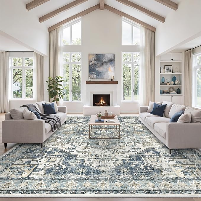 10x14 Area Rugs for Living Room, Large Washable Rug, Dining Room, Low Pile by Zesthome