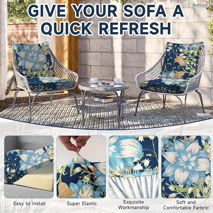 CALBODE 12Pcs Stretch Patio Cushion Cover, Printed Couch & Sofa Slipcovers - Image 5