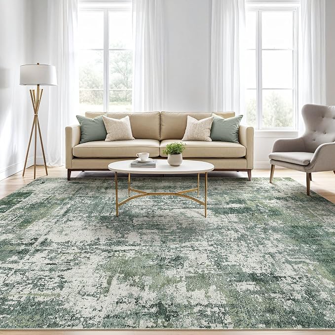 LOONGRUG 6x8 Area Rug Washable Neutral Modern Living Room Rugs Green | Abstract - Image 5