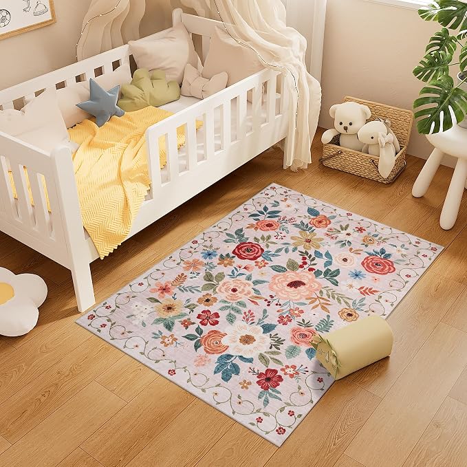 DUKINO 3x4 Area Rug, Floral Washable Rug - Image 6