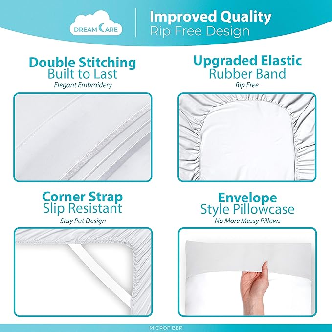 DREAMCARE Twin XL Sheet Sets – 3pcs Cooling Sheets – up to 15” Deep Pocket Twin XL Sheets Set – Hotel Luxury Sheets & Pillowcases – Superior Softness 100% Fine Microfiber with Side Pocket – White