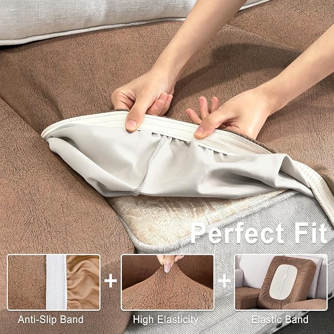 ANARACHON Leather Look Couch Cushion Covers Sofa Seat Slipcovers Sets Couches - Image 4