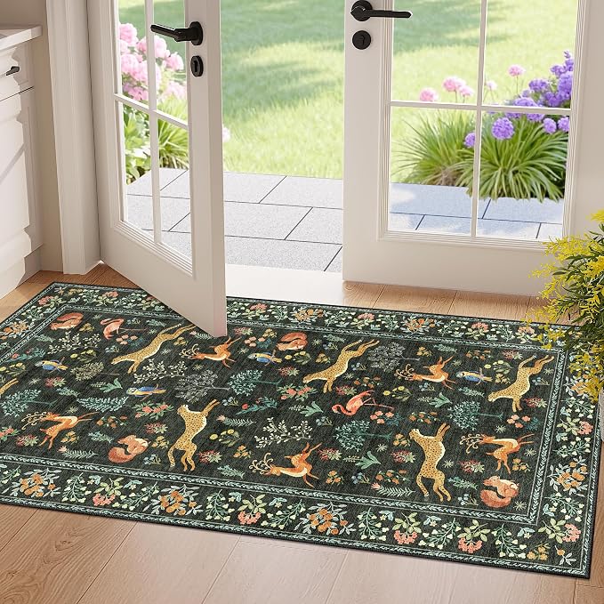 DUKINO 2x4 Rug for Entryway, Animal Washable Runner Rug for Kitchen, Low Pile by DUKINO