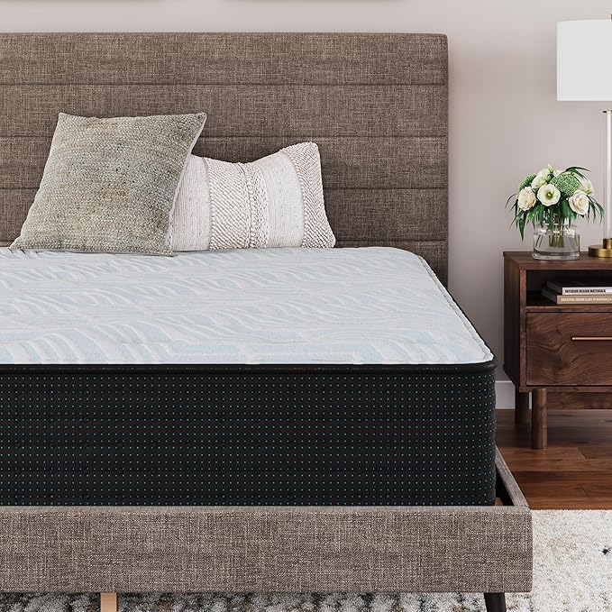 Signature Design by Ashley California King Size Palisades 14 Inch Plush Hybrid Mattress with Quick Response Gel Memory Foam, Fiberglass Free, Mattress In A Box