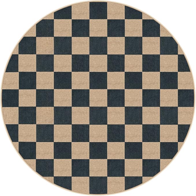 Lahome Checkered Easy Jute Outdoor Patio Area Rug 6ft Round, Washable Black | - Image 8