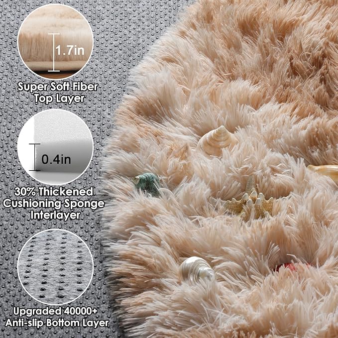 Tie-Dye Beige Round Area Rugs 5ft, Soft Bedroom Circle Rug Floor Mats - Image 2