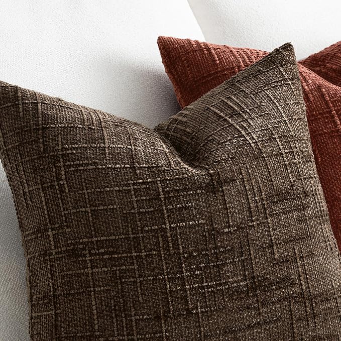 MIULEE Chenille Textured Throw Pillow Covers Reddish Brown 20x20 Set of 2 | - Image 3