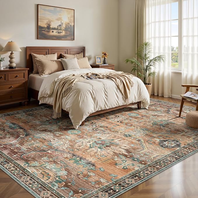 8x10 Area Rugs, Vintage Retro Soft Washable Rug, Non-Slip Low Pile Rugs - Image 3