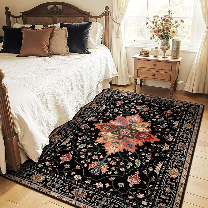 RELEANY Washable Area Rug, Water Repellent, Pet Friendly, Vintage Floral Boho by RELEANY
