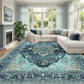 RELEANY Washable Area Rug, Large 10'x12', Teal | Non-Slip, Water Repellent by RELEANY