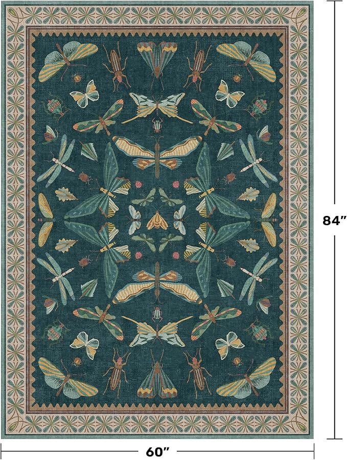 Insect Teal Green 5x7 Area Rug for Living Room - Image 2