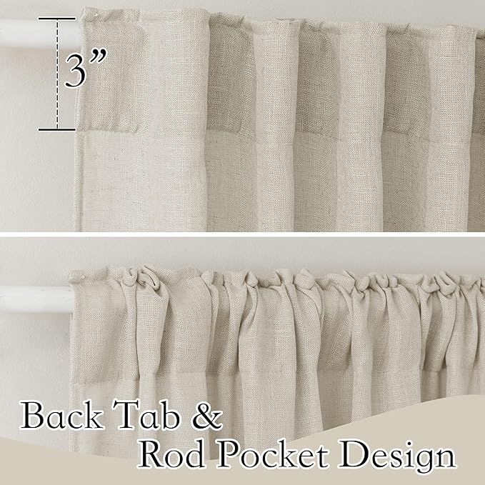 RYB HOME Sheer Curtains for Cafe - Linen Textured Wave Pattern Semi Sheer Curtains for Living Room Dining Kids Nursery Morden Window Frame Decor, Angora, 52 x 45 inches Length, 1 Pair