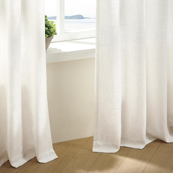 Natural Pinch Pleated Linen Semi Sheer 84 Inch Curtains 2 Panels | Pinch Pleat - Image 8