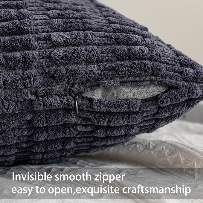Pack of 2 Corduroy Decorative Throw Pillow Covers 18x18 Inch, Dark Grey | Fall - Image 3
