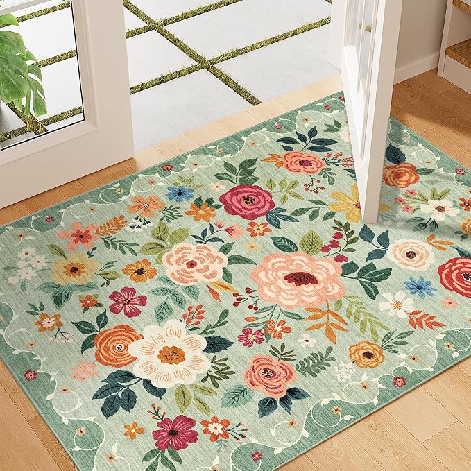 DUKINO 2x3 Rug, Floral Washable Rug - Image 4