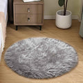 Goolela Grey Round Rug 3ft Fluffy Faux Sheepksin Fur Rug Fuzzy Gray Bedside Rugs by Goolela
