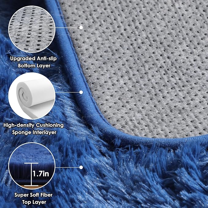 Navy Blue Runner Rugs for Boys Bedroom Living Room, Fluffy 2x6 Area Rug | Soft - Image 3