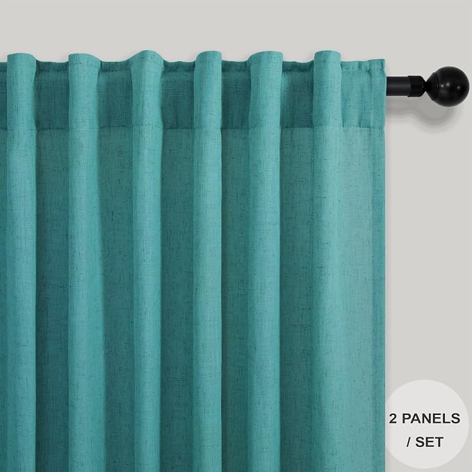 Pitalk Teal Linen Curtains 84 Inches Long 2 Panels Back Tab Rod Pocket Pleated - Image 8