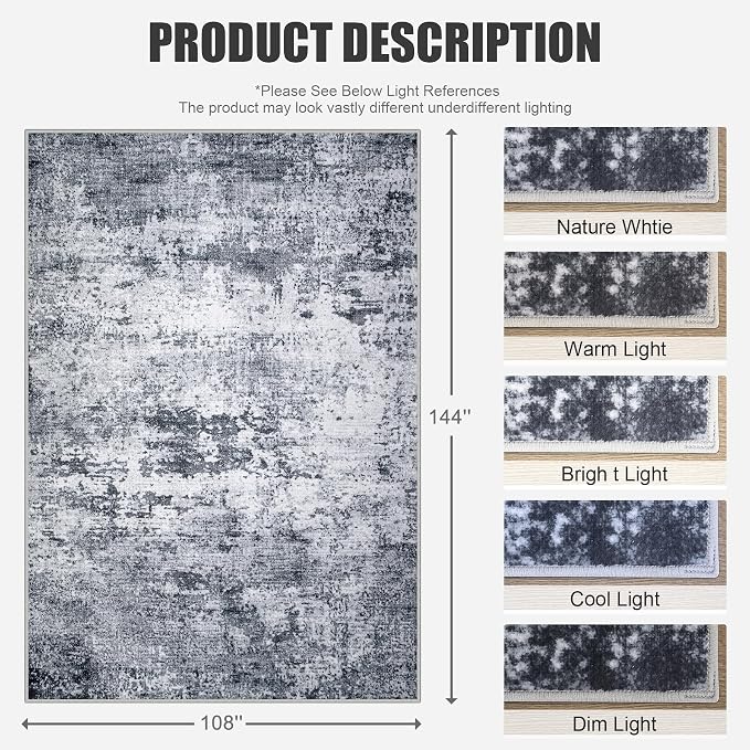 9x12 Area Rug Living Room Rug: Washable Modern Abstract Soft Thin Rug Indoor - Image 2