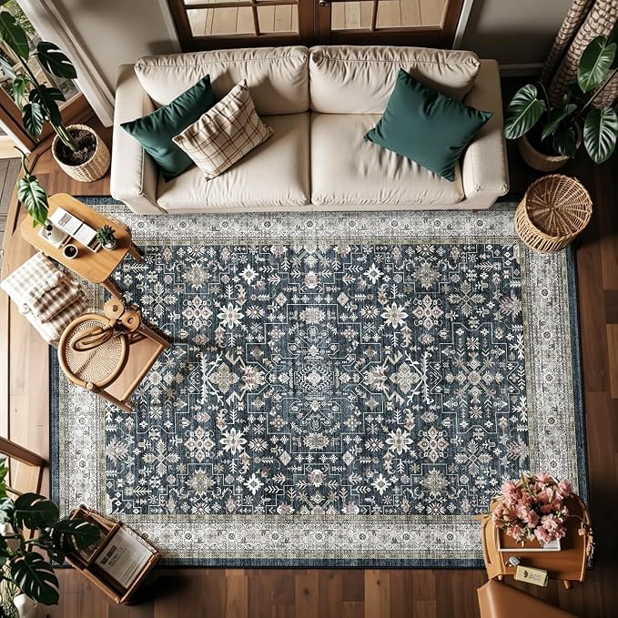 Ashen Area Rug 5x7 for Living Room Bedroom | Low Pile; Non Slip;Machine by WelcometoBabovid