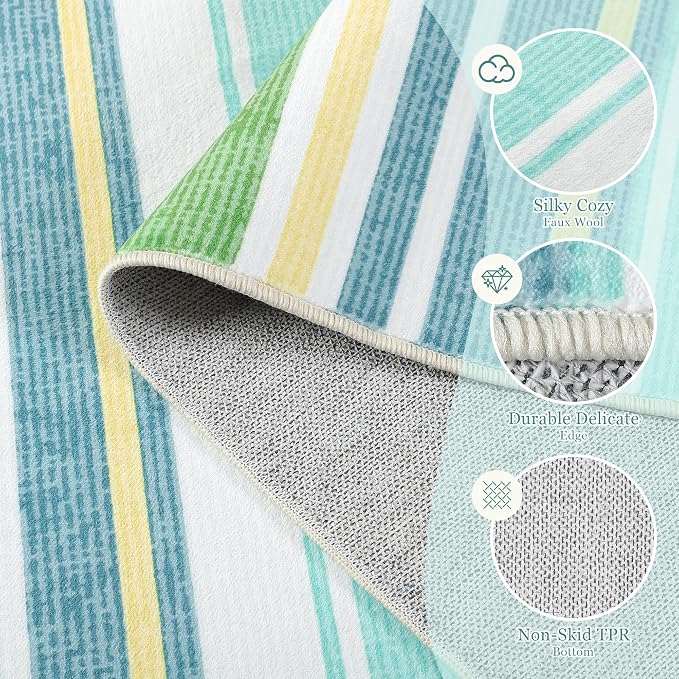 Area Rug 4x6 Green Rug Washable Rugs Non Slip Low Pile Small Carpet - Image 7