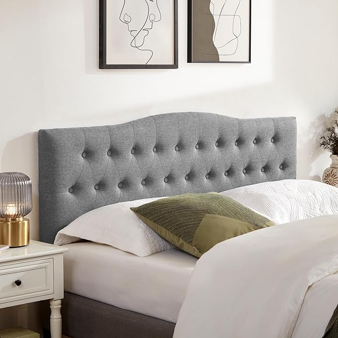 Tufted Upholstered Headboard Full Size, Sturdy and Durable Solid Wood Full XL headboard, Fabric Headboard Adjustable Height from 37” to 51”, Modern Button Diamond Design Head Board, Grey
